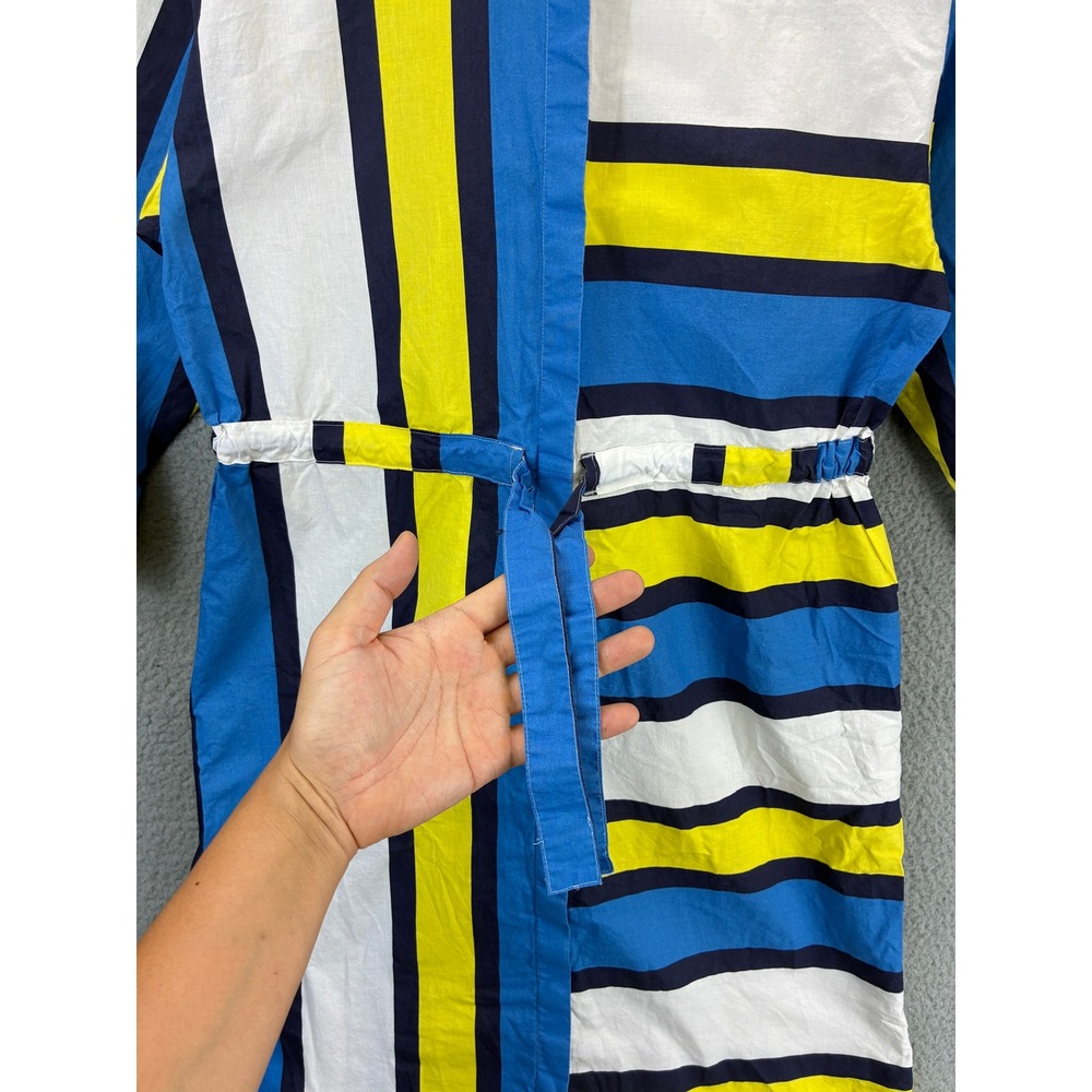 Next Belted Shirtdress Womens 4 Blue Yellow Striped Casual Long Sleeve Maxi - Picture 4 of 13